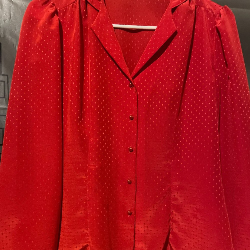 Beautiful Red 80s Jonathan Martin Button Down Secretary Blouse